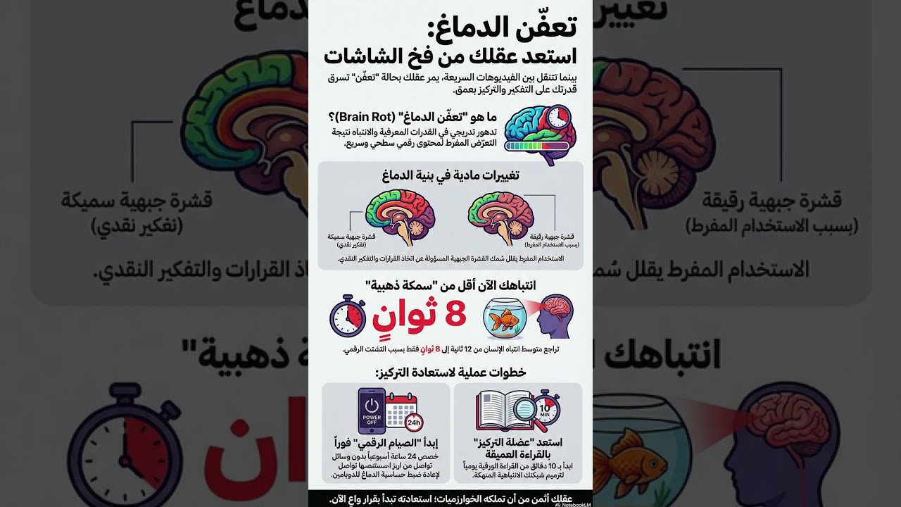 تعفن الدماغ وكيف يسرق الهاتف تركيزك #تعفن_الدماغ #الصحة_النفسية #تطوير_الذات #الوعي_الرقمي #تركيز