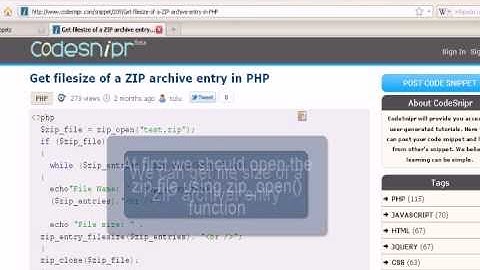PHP Tutorial :Get filesize of a ZIP archive entry in PHP