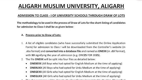 AMU FIRST CLASS DRAW OF LOTS START FOR ADMISSION FIRST CLASS 2025 2026 l class 1 admission process