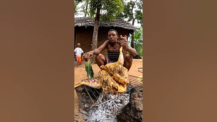 African Village Mom Grilling Organic Chicken Over Charcoal  #VillageCooking #OrganicFood