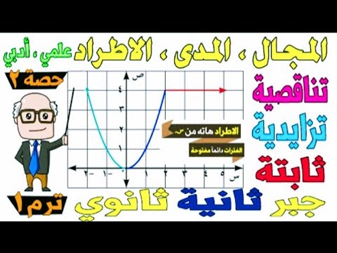 تعيين مجال مدى اطراد الدالة بيانيا تابع الدرس الاول جبر للصف الثاني الثانوي ترم اول حصه 2 2026 