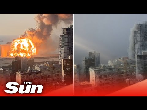 Slow motion footage shows the shocking moment an explosion rocked the city of Beirut in Lebanon