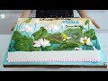 Bánh sinh nhật vẽ hình nghệ thuật với hoa sen - Lotus flower painting cake art