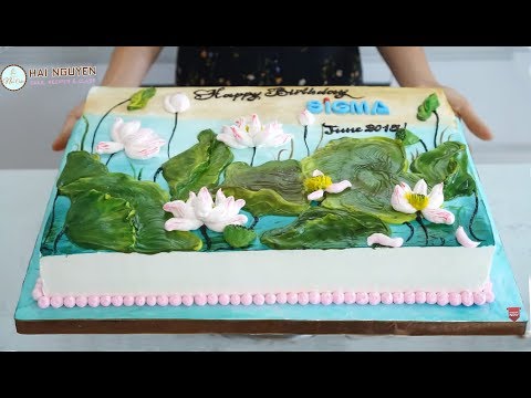 Bnh sinh nht v hnh ngh thut vi hoa sen - Lotus flower painting cake art