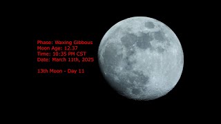 Waxing Gibbous Moon - Age 12.37 - March 11th, 2025 - 10:35 PM CST (13th Moon - Day 11)