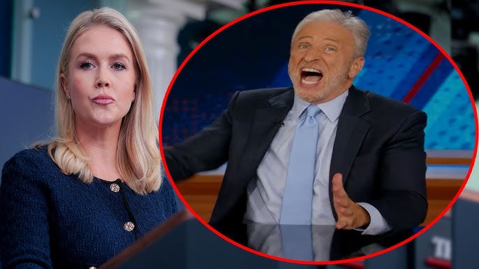 Karoline Leavitt ditches cross necklace after daily show host Jon Stewart's  brutal joke - YouTube