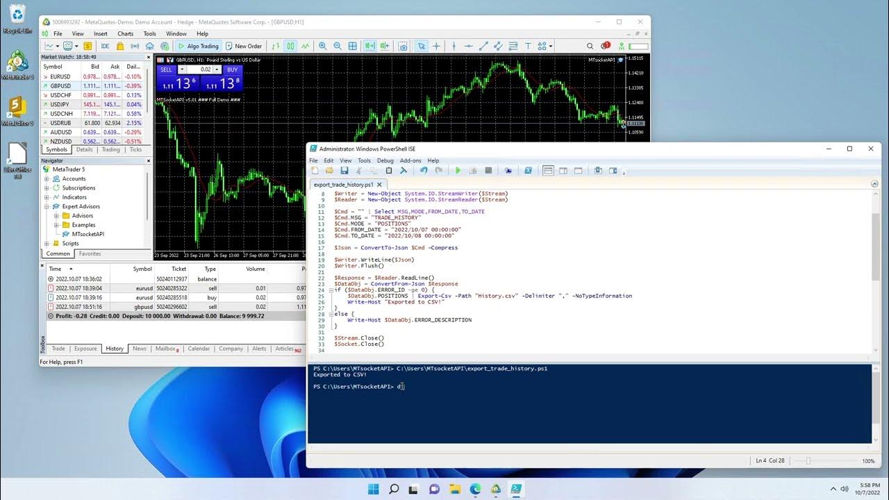 MTsocketAPI - Export MT5 Trade History using PowerShell - YouTube