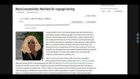 Machinima for Language Learning - Talk by Marisa Constantinides