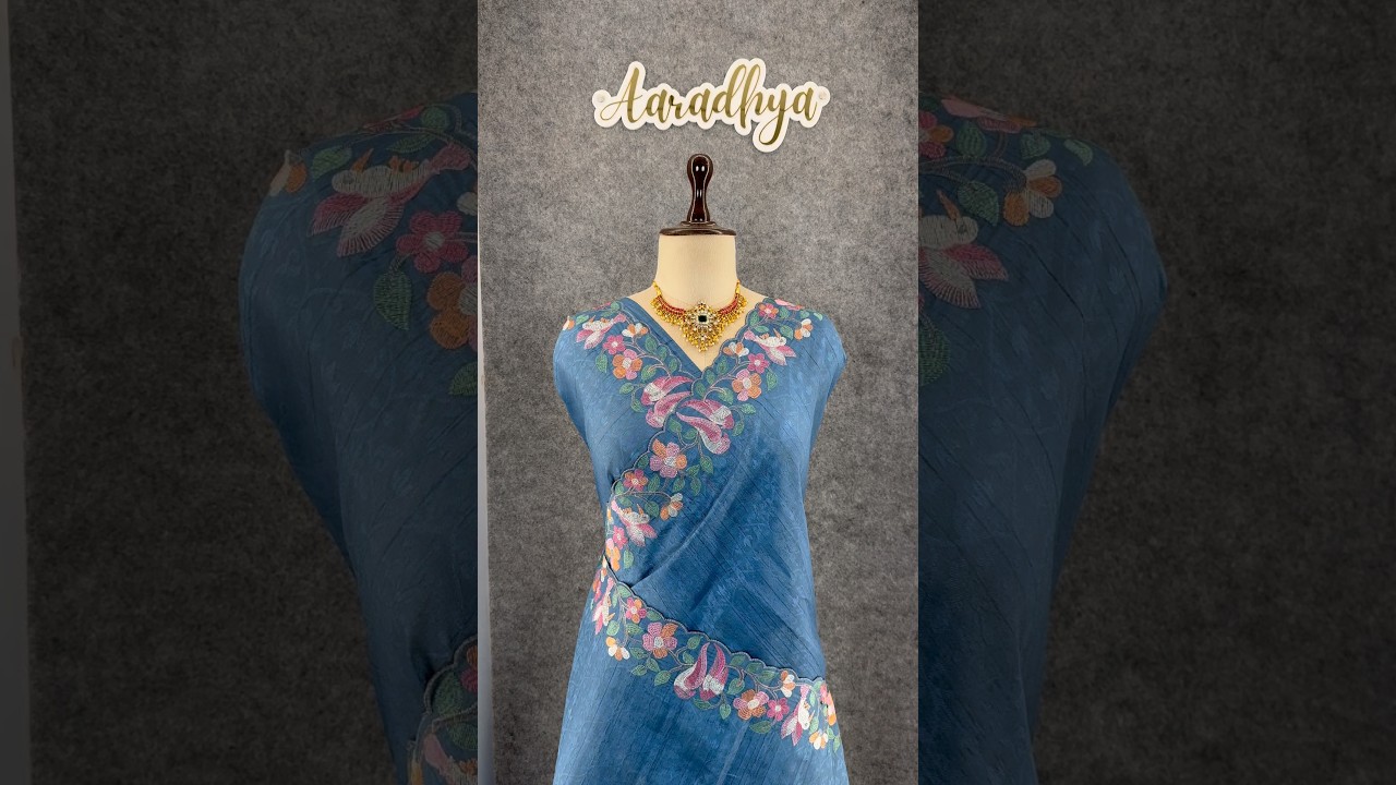 Pure Tussar Silk Saree – Floral & Bird Embroidery