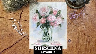 How to draw roses in glass vase with soft pastels 🎨 Flowers screenshot 5