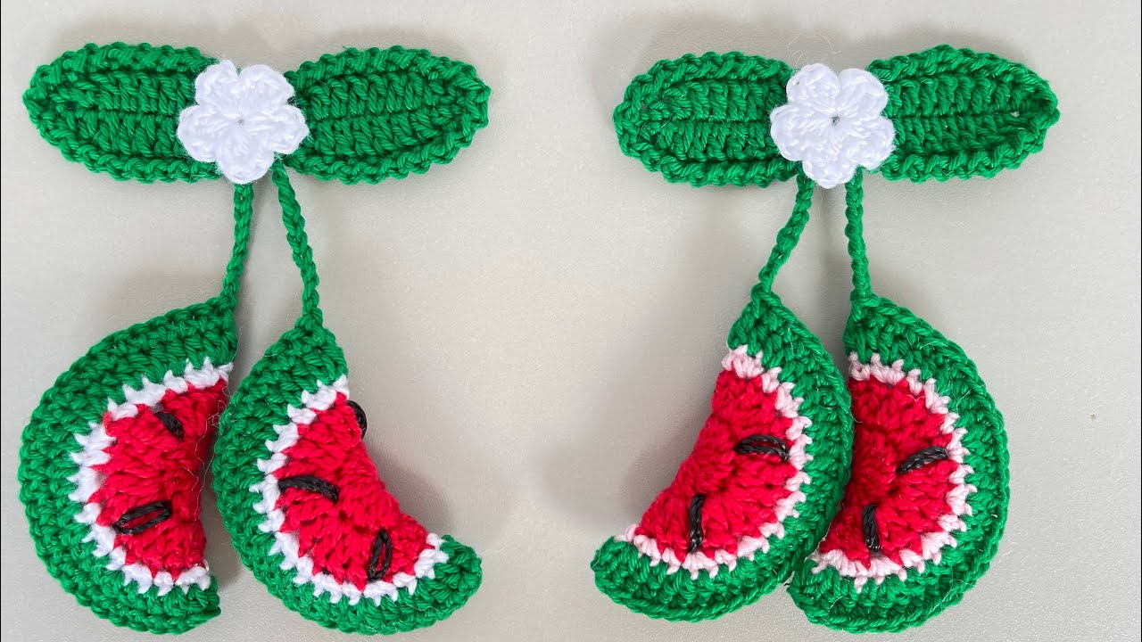 Fruntinhas em crochê para aplicação ou ima de geladeira melancia