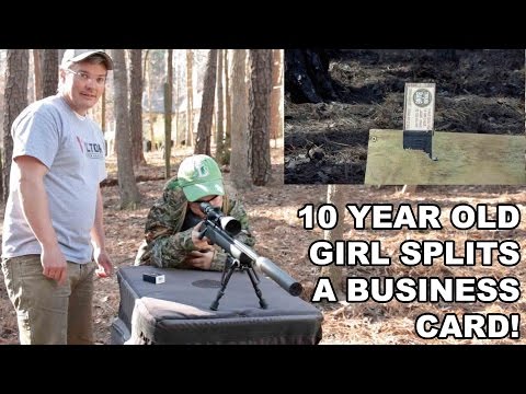 10yo Girl Splits a Business Card with a Rifle!