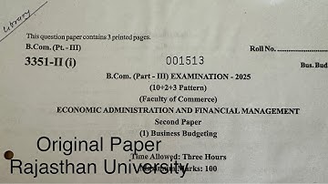 Bcom 3rd year exam paper 2025 |Business Budgeting | Dr. Ruchi Khandelwal 