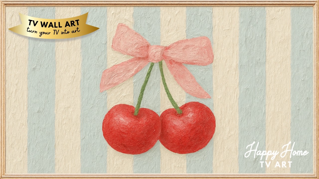 Coquette Cherry Bow Free TV Wall Art • Aesthetic Cute Pastel TV Wallpaper • Girly TV Art (No Sound)