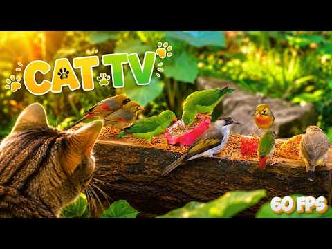 CAT TV 🌴 Peaceful Garden Birds & Squirrel Fun for Cats 😺 | 4 HOURS 4K
