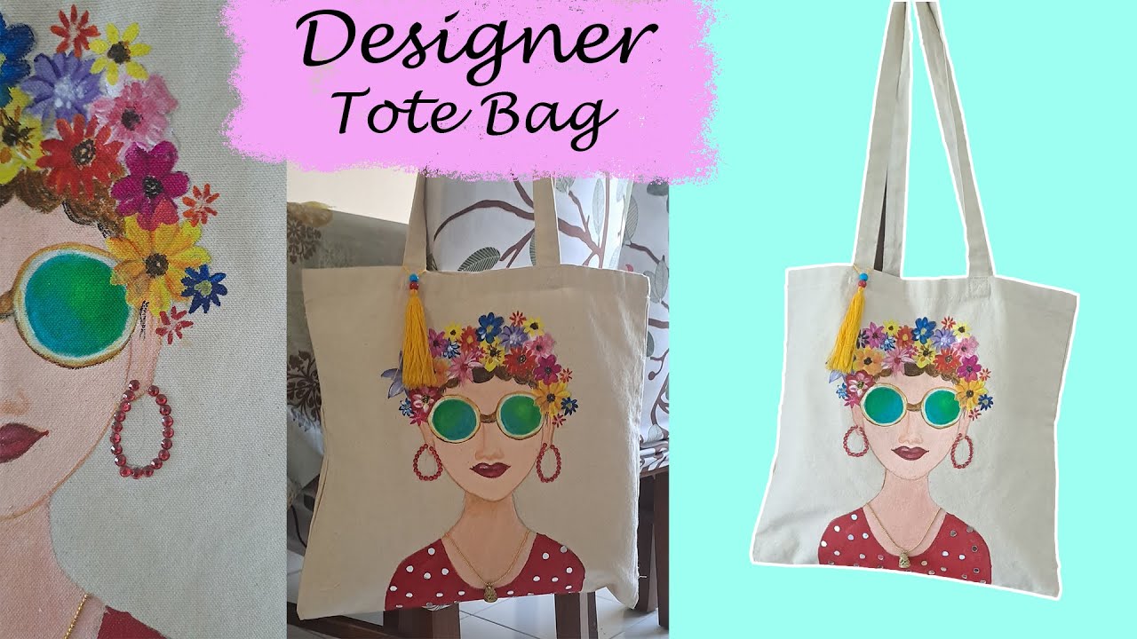 Hand crafted bag, Hand painted bag, Designer tote bag