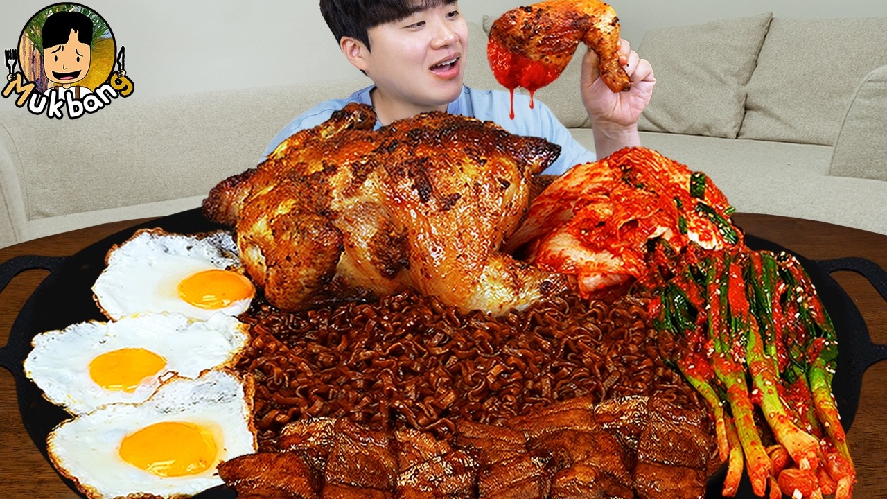 ASMR MUKBANG 직접 만든 양념 치킨먹방! 짜파게티 통삼겹 & 레시피 FRIED CHICKEN AND BLACK BEAN NOODLES EATING SOUND!