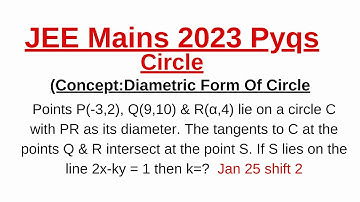 Points P(-3,2), Q(9,10) & R(α,4) lie on a circle C with PR as its diameter. The tangents to C..  k=?