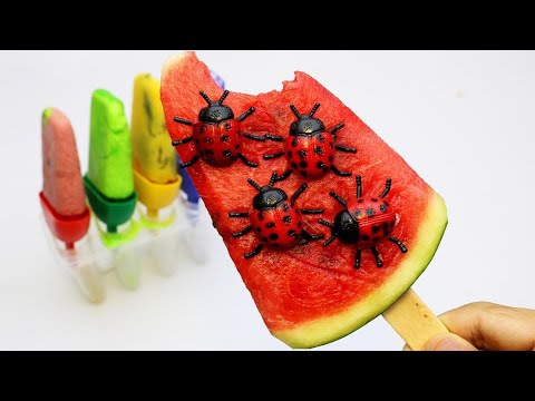 Stop Motion Cooking ASMR Make Ice Cream From Watermelon Rolls Creepy Bugs 4K - Cuckoo