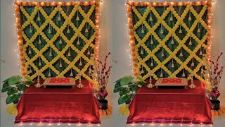 Ganesh chaturthi decoration ideas at home/traditional backdrop/ wedding Mehandi/Haldi Set up