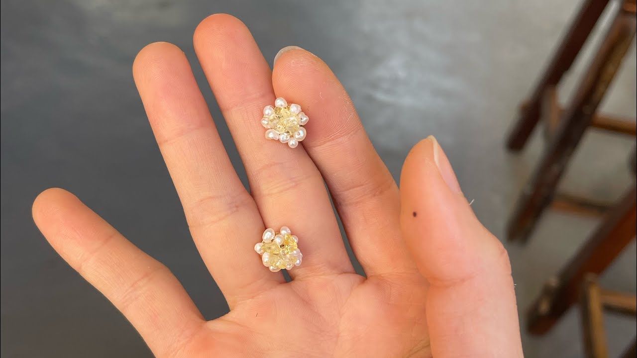 Tutorial citrine and pearls flower studs earrings#earrings #earringslover #handmadeearrings #jewelry