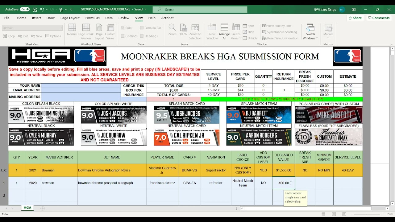 HGA group submission grading form explained