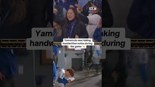 Yoshinobu Yamamoto was LOCKED IN tonight ✍️🔒 #dodgers #worldseries #yamamoto