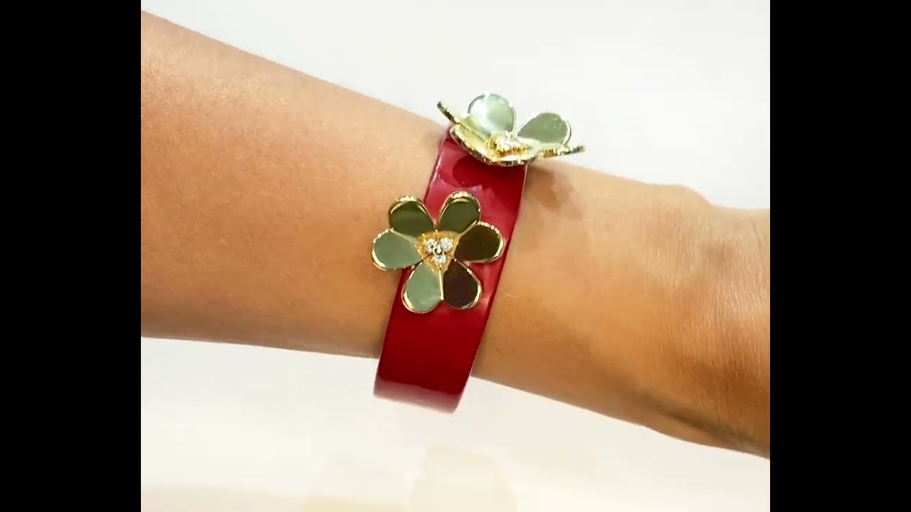 Van Cleef & Arpels "Frivole" Diamond 18K Yellow Gold Flower Leather Bracelet (1091901)