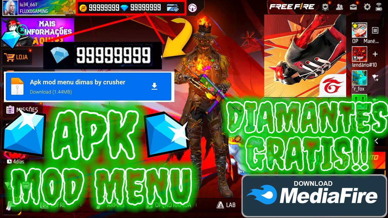 🔥APK MOD DIAMANTES INFINITOS NO FREE FIRE ATUALIZADO EM 2024 - YouTube
