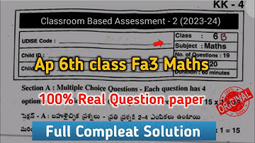 Ap 6th Class Fa3 Maths Question Paper 2023-24 With Answer|class 6th maths fa3 CBA 2 question paper