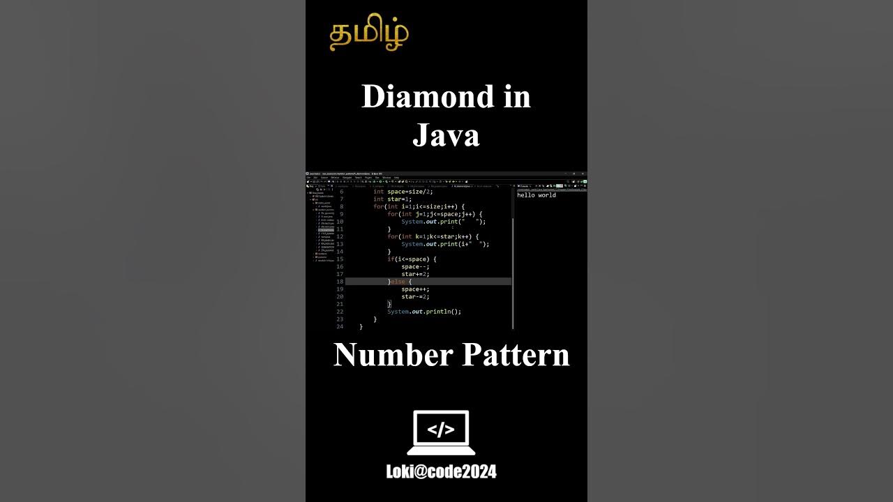 DiamondNumberpattern in Java|Pattern | #java #javatamil #coding# ...
