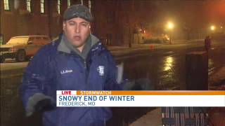 Snow accumulates in Frederick, Md while John Gonzalez goes fishin'