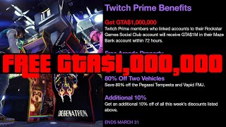 Twitch prime benefits - get gta$1,000,000 members who linked accounts
to their rockstar games social club account will receive gta$1m in
m...