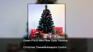Green Pre-lit Mini Fiber Optic Tabletop Christmas Tree with 5-Layers Control LED Lights, Tablet