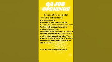 QA JOB OPENING FOR MANUAL TESTING  #automation #education #automationtesting #selenium #manualtester