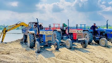 JCB Backhoe Loading Sand in Swaraj Mahindra Eicher Tractor | Swaraj 742 XT | JCB Tractor Video (76)