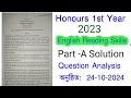 English Reading Skills Question Solution | Part -A | Honours 1st Year Exam 2023
