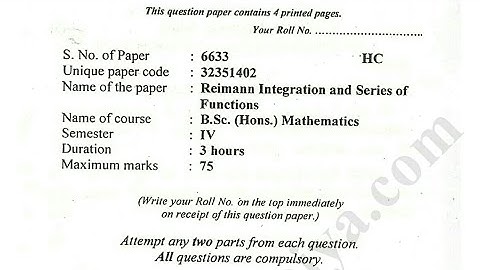 Riemann Integration and Series of Functions Question Paper - 2 | Semester - IV | University of Delhi
