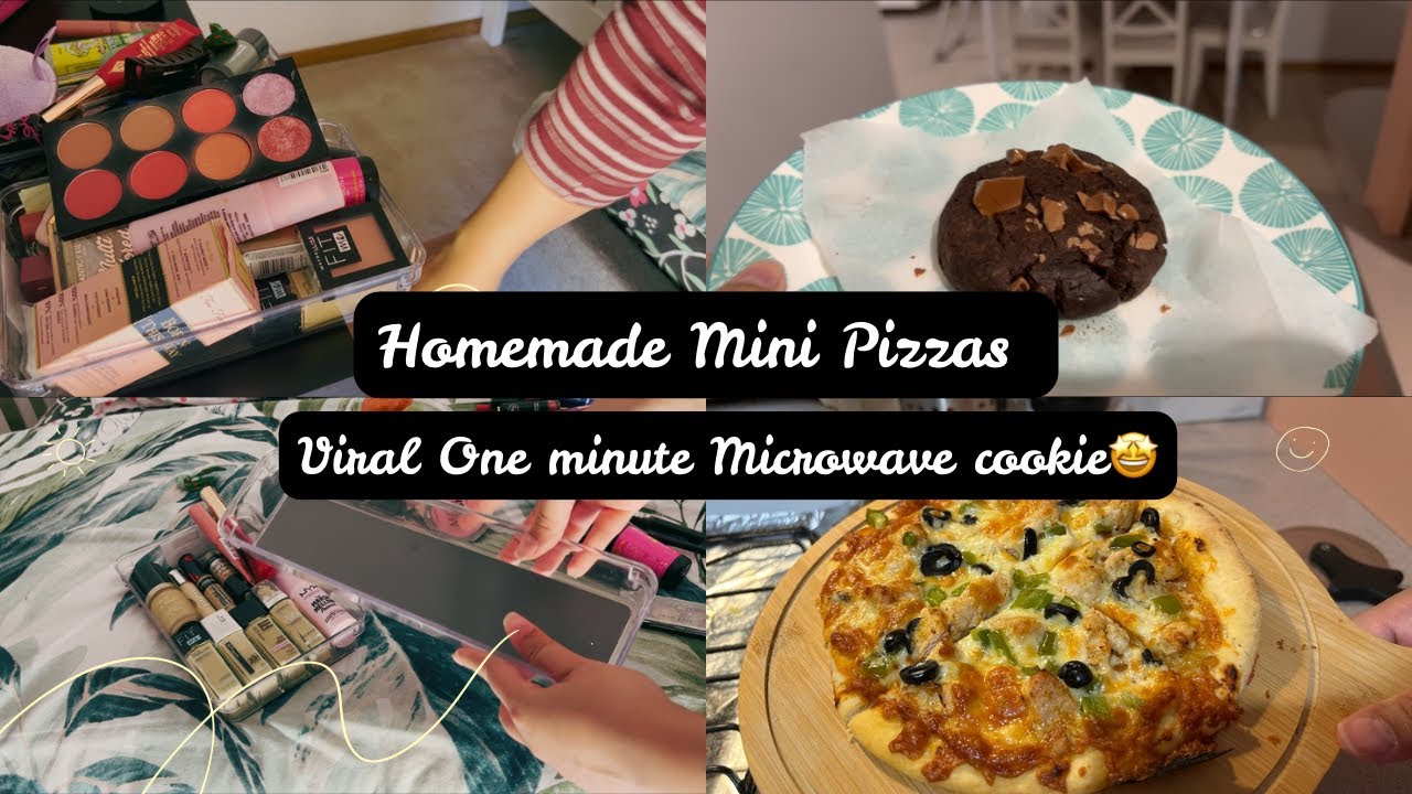 Organizing my Makeup 💄😍 || One Minute Cookie in Microwave || Easy Pizzas at Home 