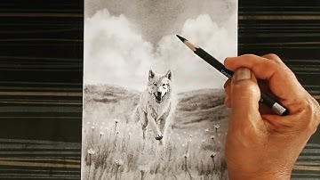 How to draw wolf landscape scenery with pencil step by step.