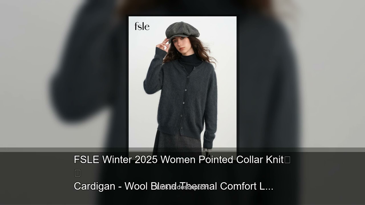 FSLE Winter 2025 Women Pointed Collar Knit Cardigan - Wool Blend Thermal Comfort Long Sleeve Op