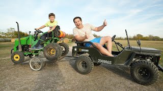 Hauling kids tractors with truck and trailer | Tractors for kids