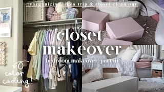 closet makeover ☁️👜🚪 — new ikea shelf, organizing clothes & closet clean out