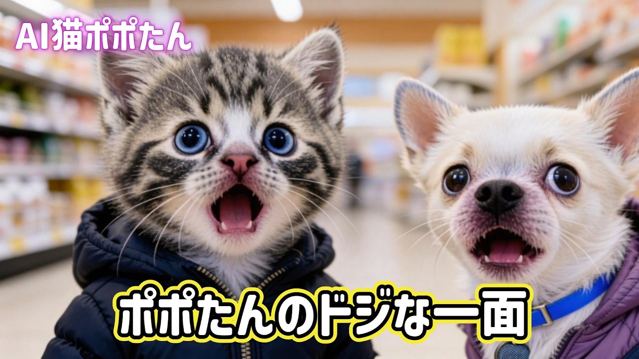 AI猫ポポたん スーパーマーケットでお買い物中に痛恨のミス！ ポポたんのドジな一面