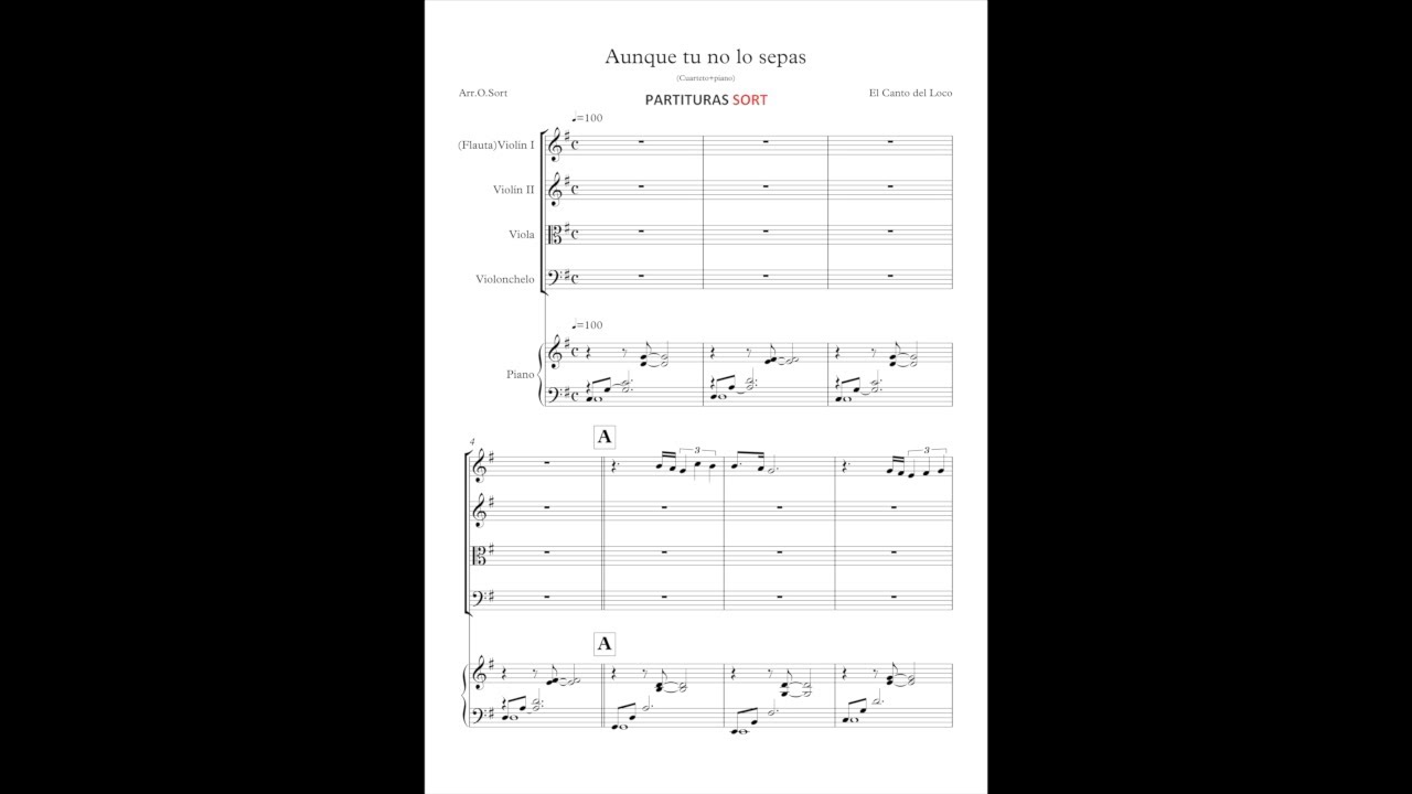 Aunque Tu No Lo Sepas Partitura Piano