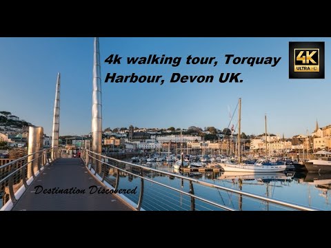 4K walking Tour, Torquay Harbour, Devon, UK, Beautiful Autumn day, The tourists have gone. Relaxing.