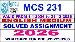 MCS 231 solved assignment 2026 in English || mcs 231 solved assignment 2026 || ignou mcs231 2026