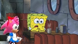 Amy Rose Work As A Waitress But Spongebob Lost His Name Tag Sonic Superstars X Spongebob Edit