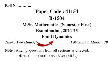 MSc Maths 1st Semester Fluid Analysis Question Paper 2024-25 | MSc First Semester Maths Paper 2025