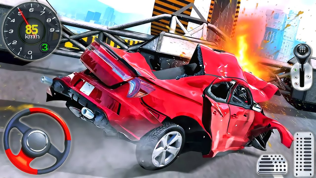 Flying Car Crash Beam Racing Simulator - Real Extreme Stunts Derby Car ...